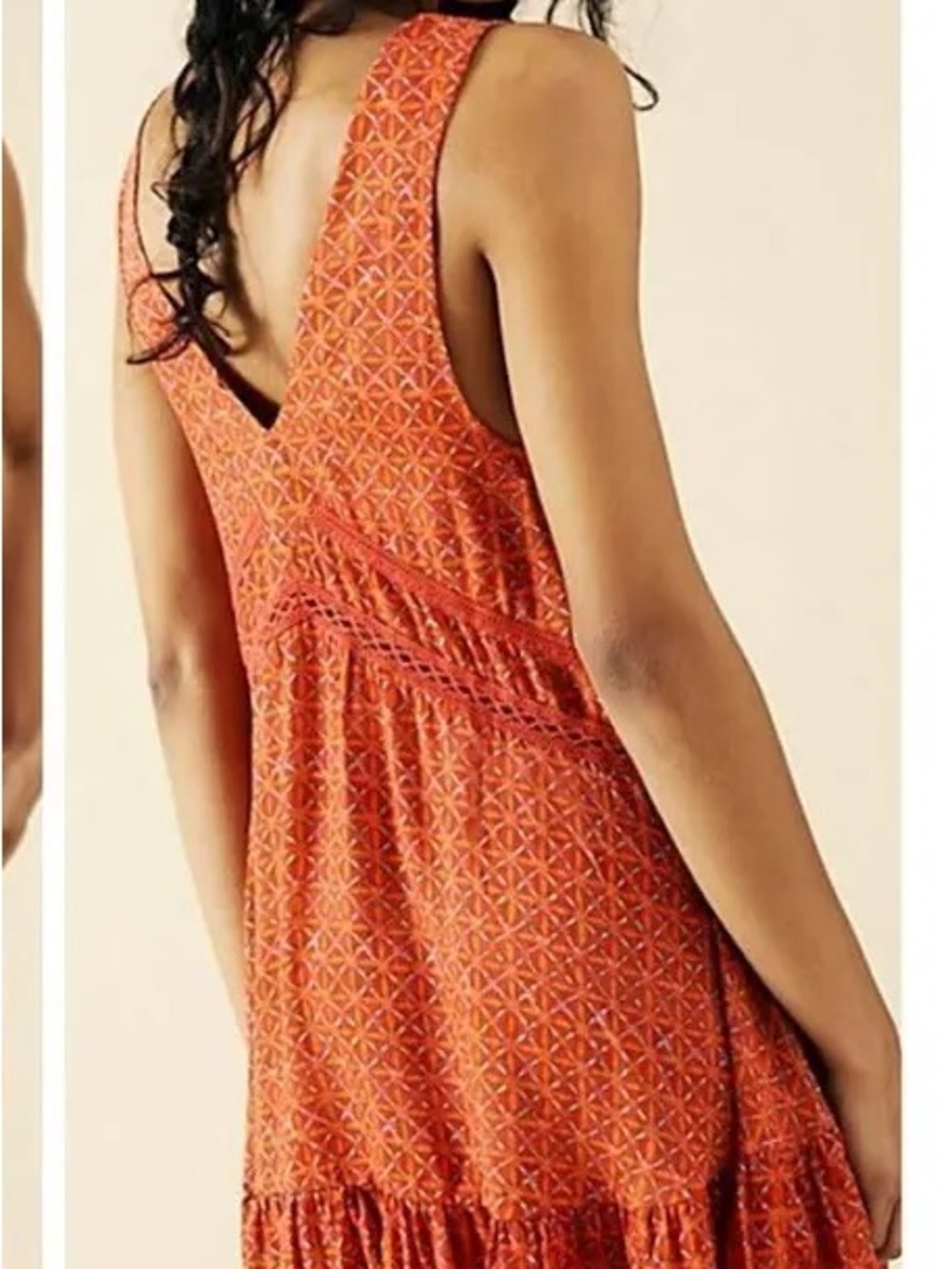 Free People Red V-Neck Mini Dress with Crochet Accents - Picture 1 of 4